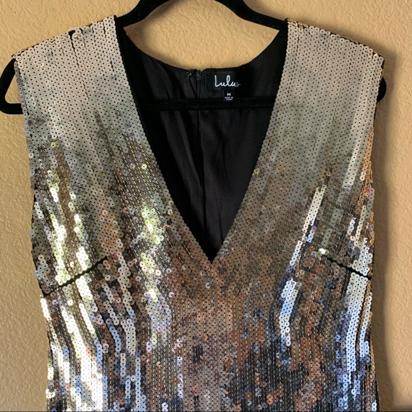 Lulus Bring the Bling Gold Sequin V-Neck Mini Dress - Medium - New With Tags - Picture 7 of 11
